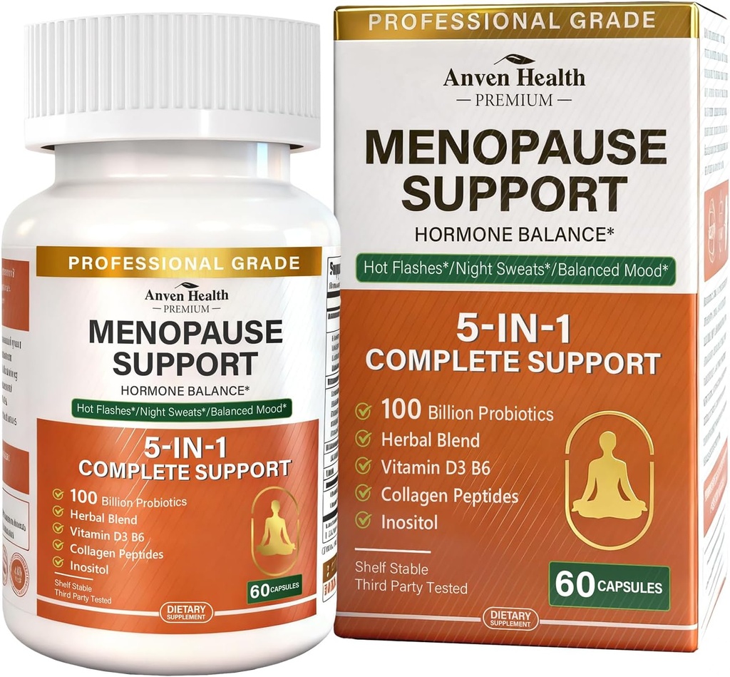Menopause Supplements for Women, Vitamin D3 & B6, Menopause Relief Probiotics Supports Hot Flashes, Night Sweats, Bloating & Gut Health with Black Cohosh, Herbs, Collagen | 60 Veggie Caps