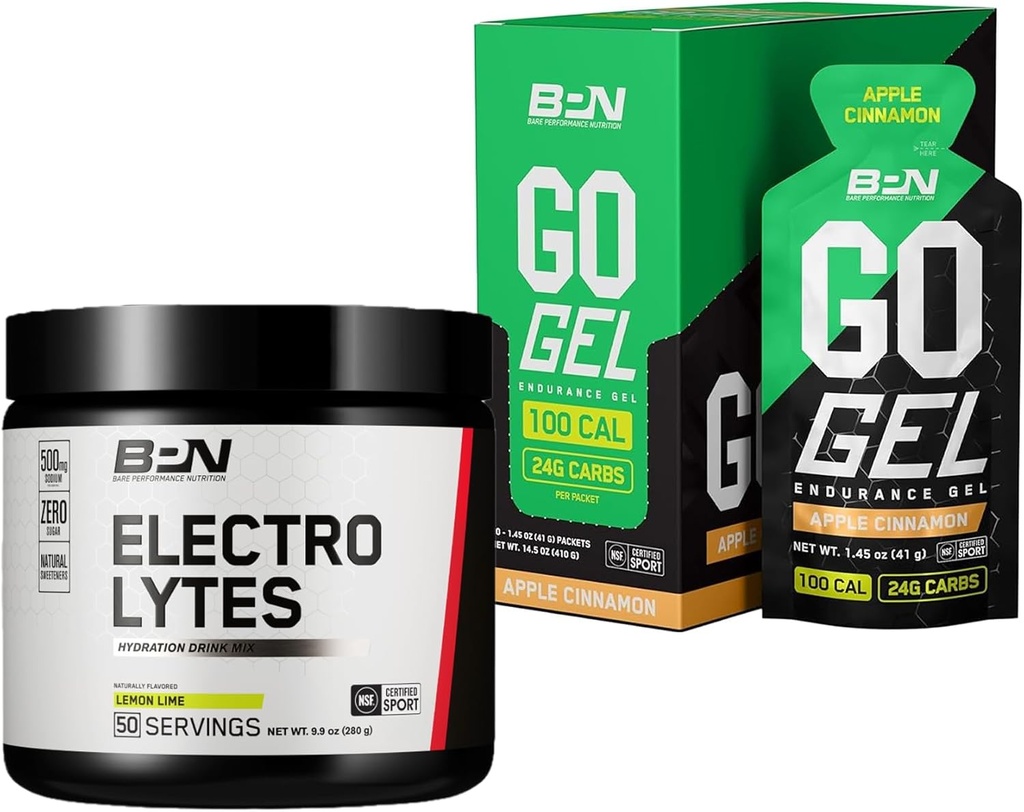 BARE PERFORMANCE NUTRITION BPN Electrolytes Hydration Drink Mix & Go Gel Endurance Gel Apple Cinnamon Bundle
