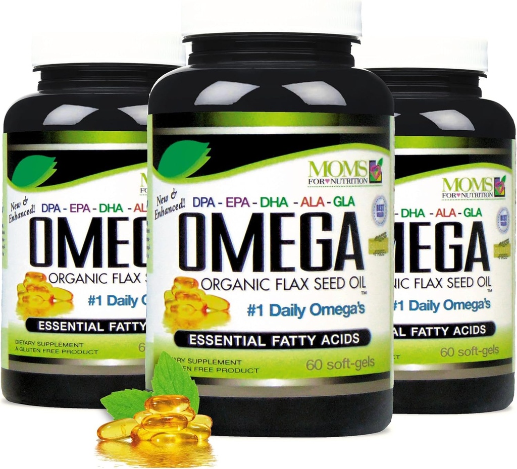 Natural Omega 3-6-9 Blend DPA, EPA, DHA, ALA and GLA - Organic Flax Seed Oil plus Wild Caught Natural Fish Oil - Over 2,800 Milligram Strength - Gluten Free - Made in The USA - 60 SoftGels (Pack of 3)