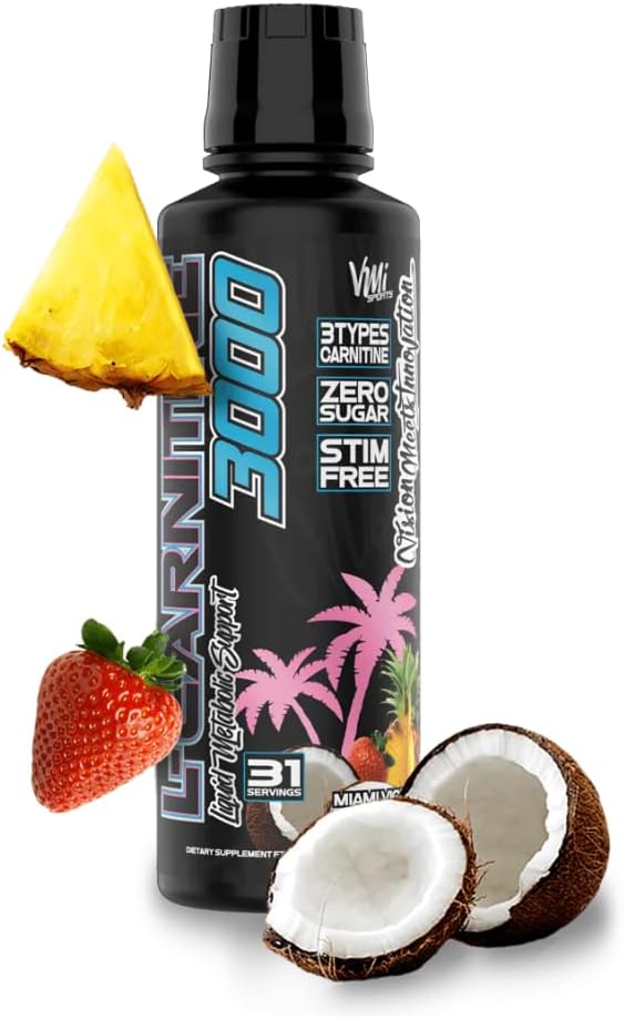 L-Carnitine 3000 Liquid | 3000 mg Carnitine Supplement | Zero Calorie Zero Sugar Keto Friendly for Men and Women – Great Tasting| 31 Servings (Miami Vice, 16 fl. oz.)