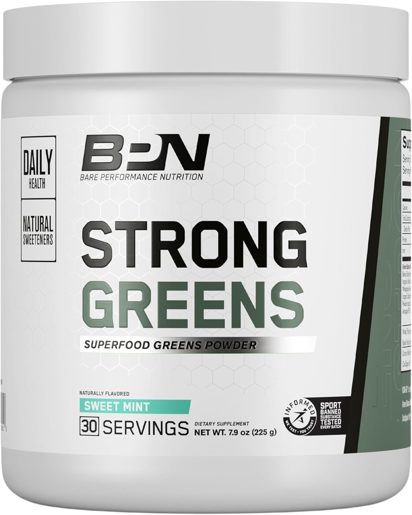 BARE PERFORMANCE NUTRITION, BPN Strong Greens Superfood Powder, Improved Digestion, Increased Energy, Immune System Support, Sweet Mint, 30 Servings