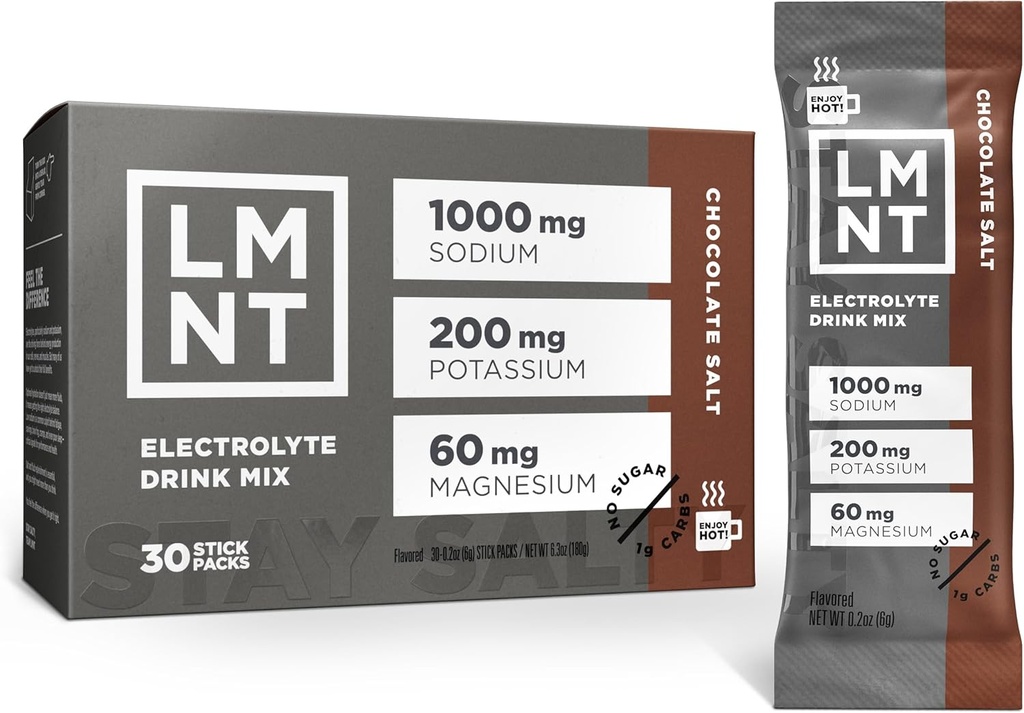 LMNT Zero Sugar Hot Chocolate or Coffee Mixer - Chocolate Salt | Drink Mix | 30-Count