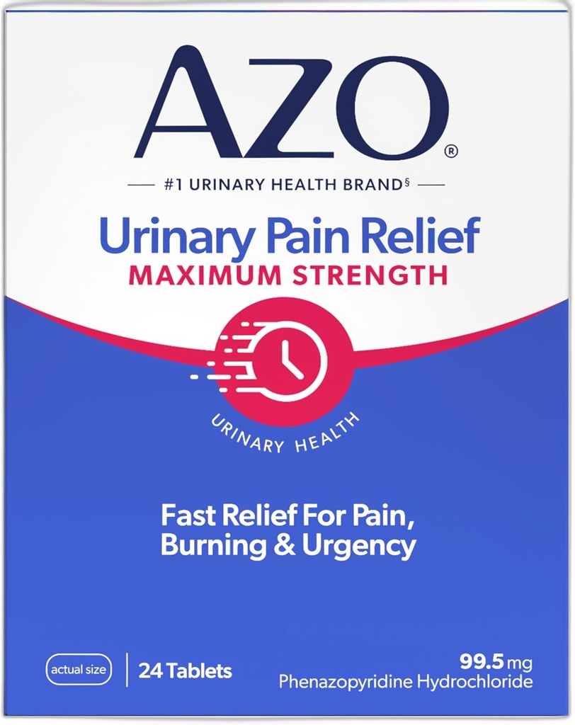 AZO Urinary Pain Relief Maximum Strength, Fast relief of UTI Pain, Burning & Urgency, Targets Source of Pain, #1 Most Trusted Brand, 24 Tablets