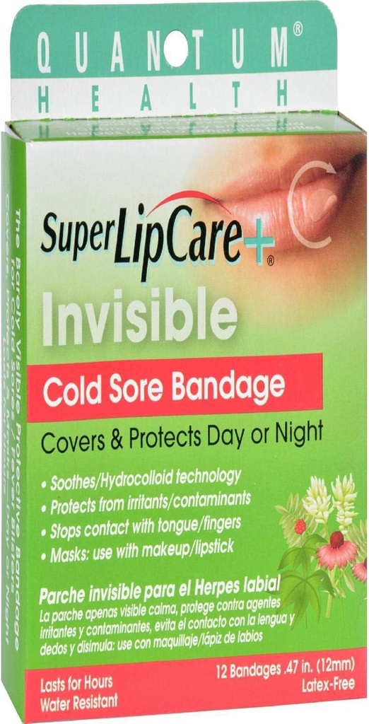 Quantum Health Super LipCare+ Invisible Cold Sore/Fever Blister Bandages - Soothes and Protects, Helps Prevent Contamination and Hide Sores, 12 Ct