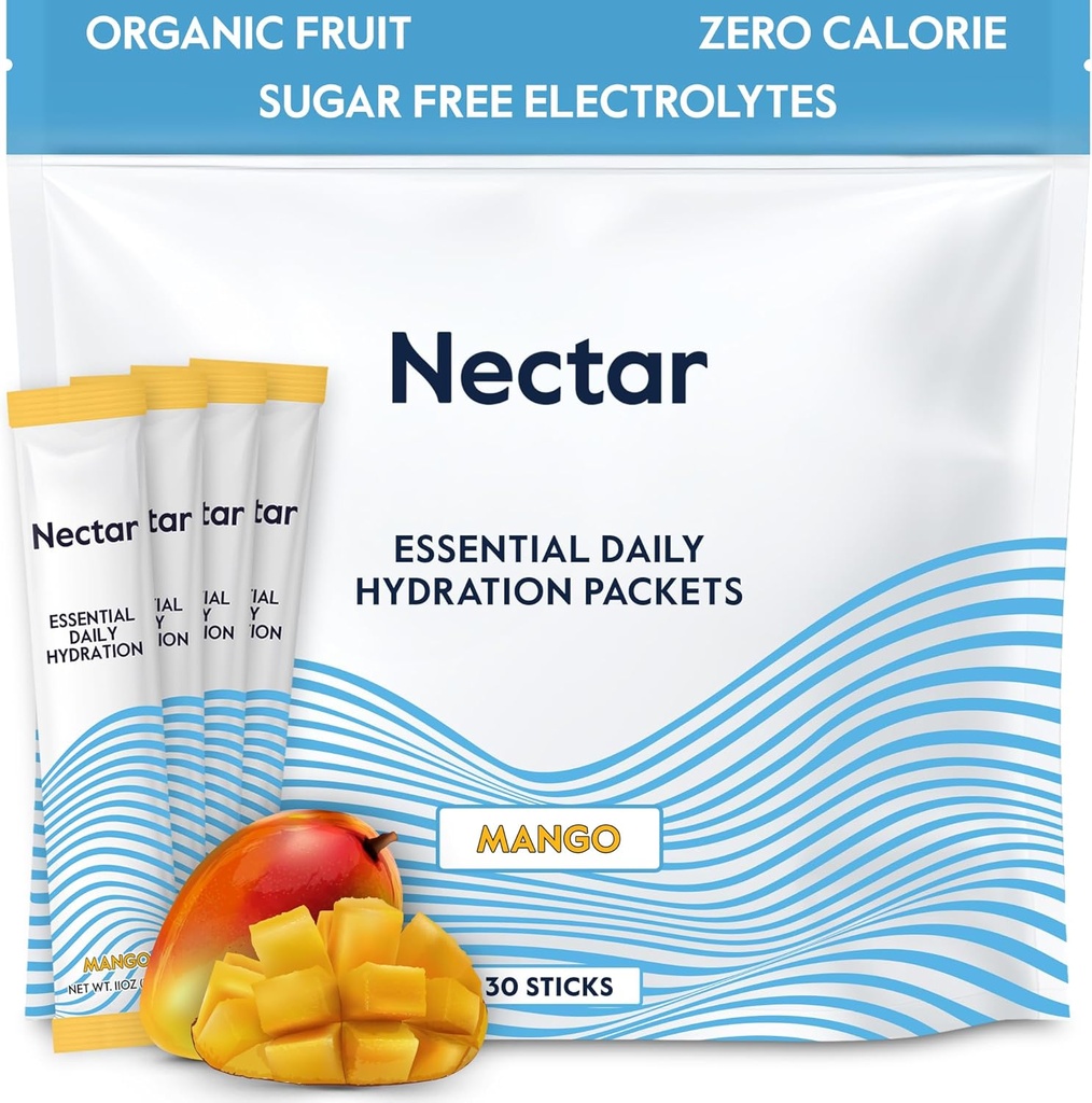 Nectar Hydration Packets - Electrolytes Powder Packets - Sugar Free & 0 Calorie - Organic Fruit Liquid Daily IV Electrolytes Powder for Dehydration Relief & Rapid Rehydration (Mango 30 Pack)