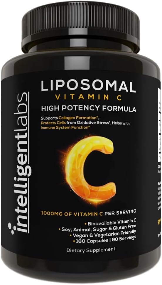 Intelligent Labs Liposomal Vitamin C 1000mg, 180 Veggie Capsules, Bioavailable, Energy & Immune Support, Antioxidant Supplement with MCT Oil and Sunflower Lecithin, 90-Day Supply
