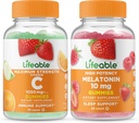 Lifeable Vitamin C 1050mg + Melatonin 10mg, Gummies Bundle - Great Tasting, Vitamin Supplement, Gluten Free, GMO Free, Chewable Gummy