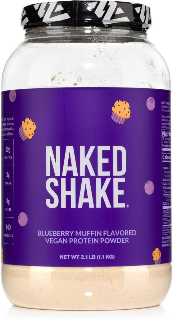 NAKED Shake - Blueberry Muffin Protein Powder - Flavored Plant Based Protein from US & Canadian Farms with MCT Oil, Gluten-Free, Soy-Free, No GMOs or Artificial Sweeteners - 30 Servings