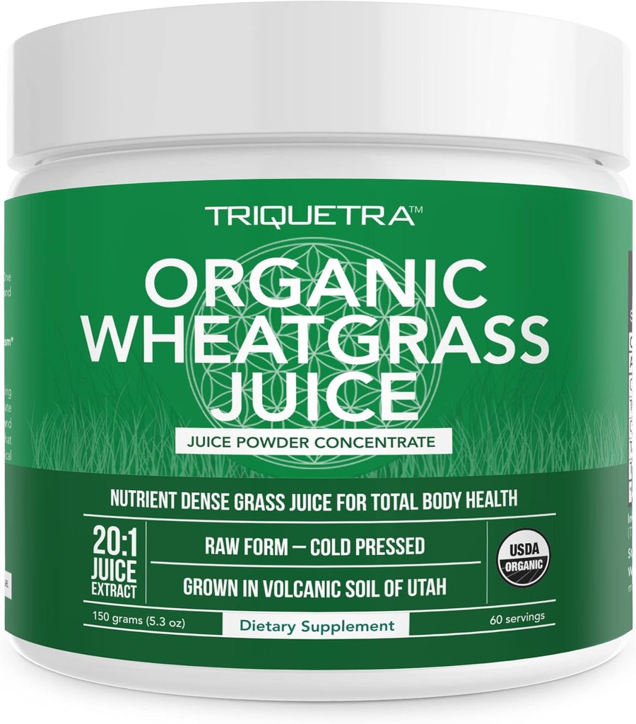 Organic Wheatgrass Juice Powder - Organic, Grown in Volcanic Soil of Utah - Raw BioActive Form, Cold-Pressed Then CO2 Dried, 20:1 Concentrate Juice Extract - Unflavored (5.3 oz – 60 Servings)