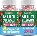 YUM-V'S Kids Multivitamin with Iron - Kids Chewable Multivitamin - Vitamins + Iron Supplement - Toddler Vitamins for 2 Year Old+, Kosher, Halal, Gluten Free 120 (Pack of 2