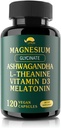 Magnesium Ashwagandha Supplement,Magnesium Glycinate,Melatonin,L-Theanine Plus Vitamin D3,Gluten Free,120 Capsules