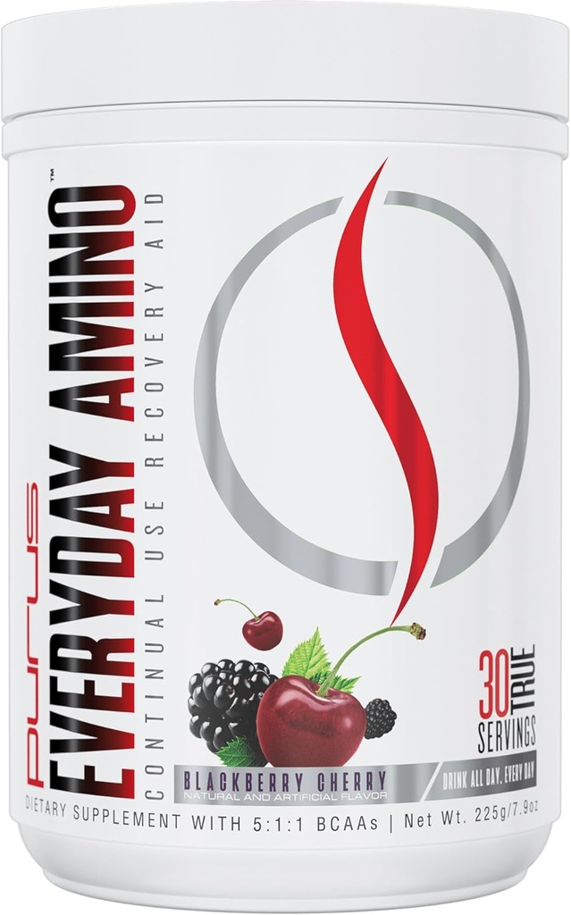 Purus Labs Everyday Amino BCAA Powder | Amino Acids for Muscle Hydration & Recovery | Sugar Free & Gluten Free | 30 Servings (BlackBerry Cherry)