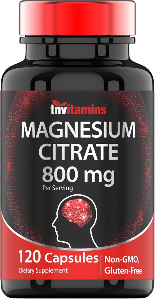 TNVitamins Magnesium Citrate 800 MG - 120 Capsules | Two Month Supply! | Pure Magnesium Citrate Powder Capsules | Citrato De Magnesio | Non-GMO | Produced in The USA!