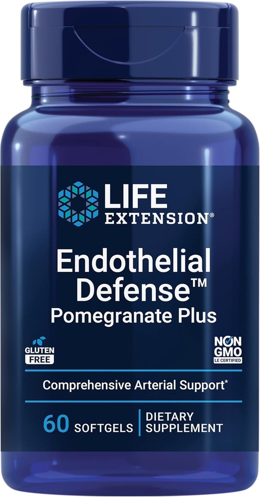 Life Extension Endothelial Defense Pomegranate Plus – Pomegranate Seed, Flower And Fruit Extract Formula Supplement for Heart and Endothelial Health – Gluten-Free, Non-GMO – 60 Softgels