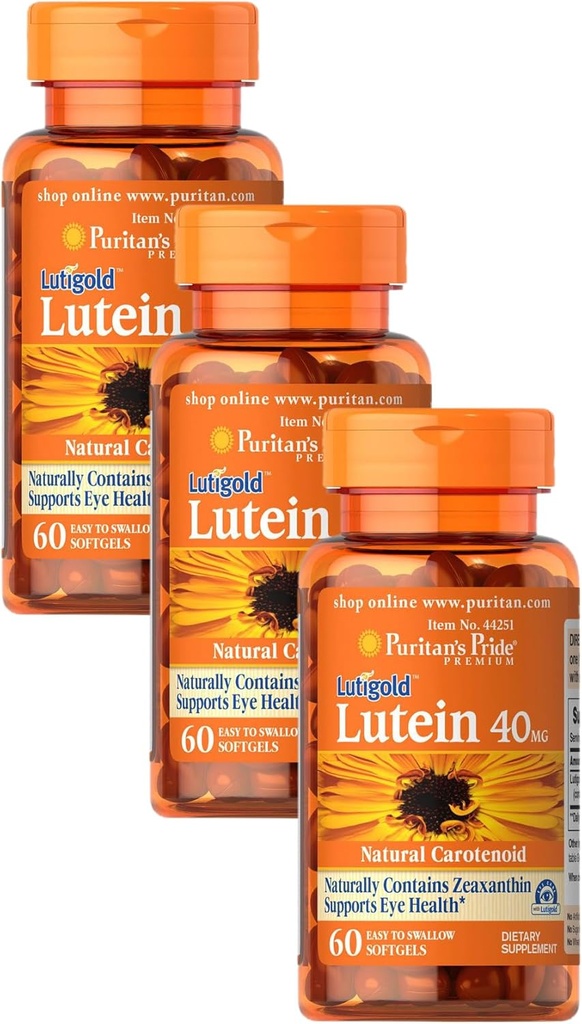 Puritan's Pride Lutein 40 Mg with Zeaxanthin, Helps Support Eye Health*, Whole Bean, 60 Ct, (Pack of 3)