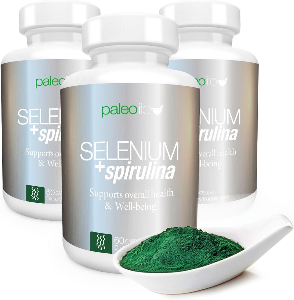 Paleolf Boost Concentration, Memory and Energy with Premium Selenium + Spirulina - Premium Antioxidant Supplement for Brain Function -180 Day Supply (180 Capsules) - (3-Pack)