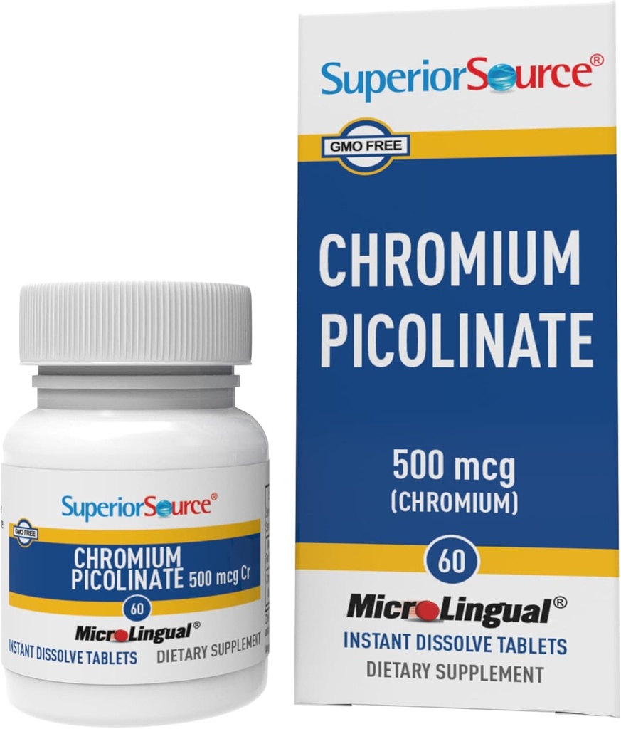 Superior Source Chromium Picolinate - Supplement Formula Supports Healthy Sugar Metabolism - 500 mcg, 50 Instant Dissolve Tablets