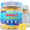 Kids Omega 3 Gummies + Calcium 400mg + Vitamin D3 K2 + C, Omega-3 DHA & EPA Supplement - No Fish Burps, No Sugar - Kids & Teens Omḛga 3 + Multivitamin Gummy for Strong Bones, Brain, Immune, Eye, 60Cts