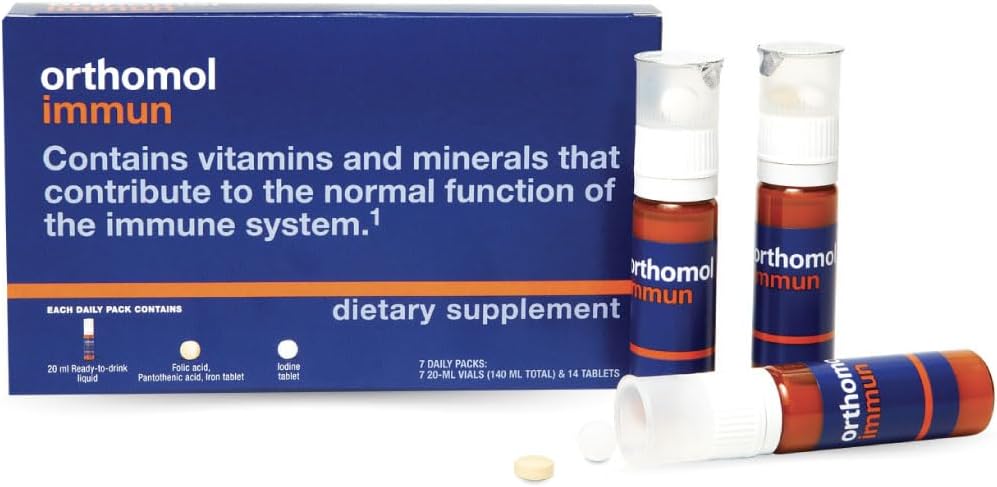Orthomol Immun, Immune Support Supplement, Daily Immune System Booster, Vitamins A, B, C, D, E, Zinc, Selenium & Iodine, 7-Day Supply of Tablets & Drinkable Vials
