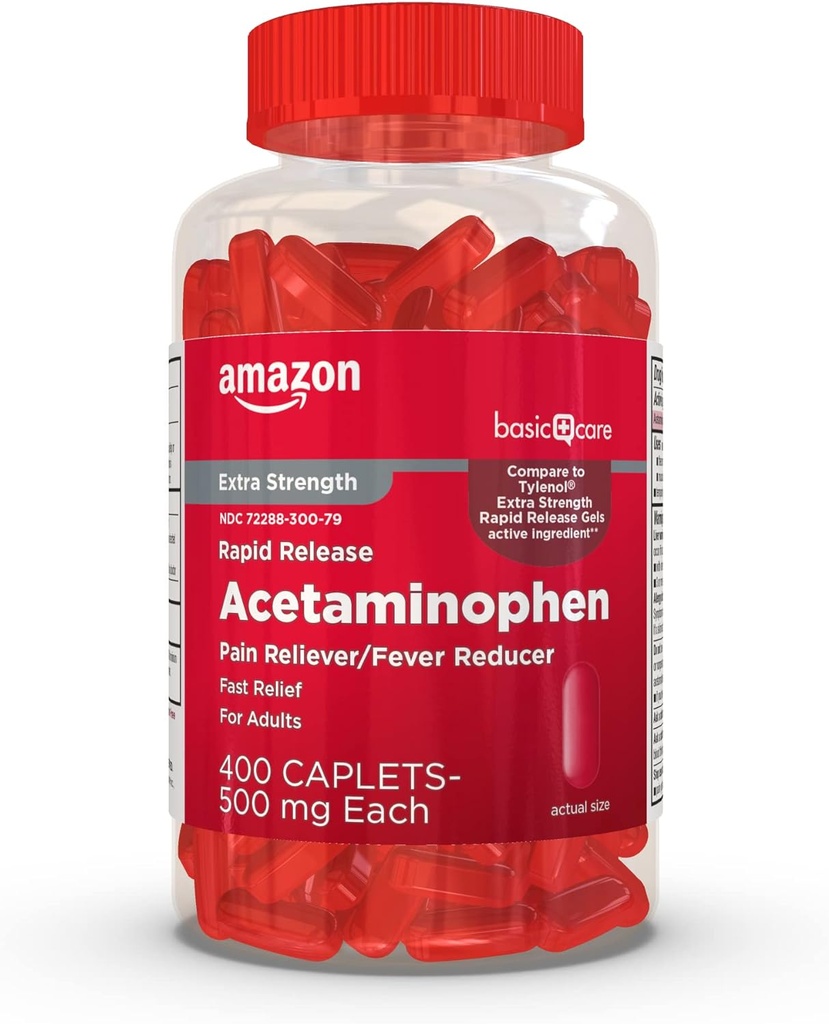 Amazon Basic Care Rapid Release Acetaminophen Caplets 500 mg, Extra Strength Pain Reliever and Fever Reducer, 400 Count