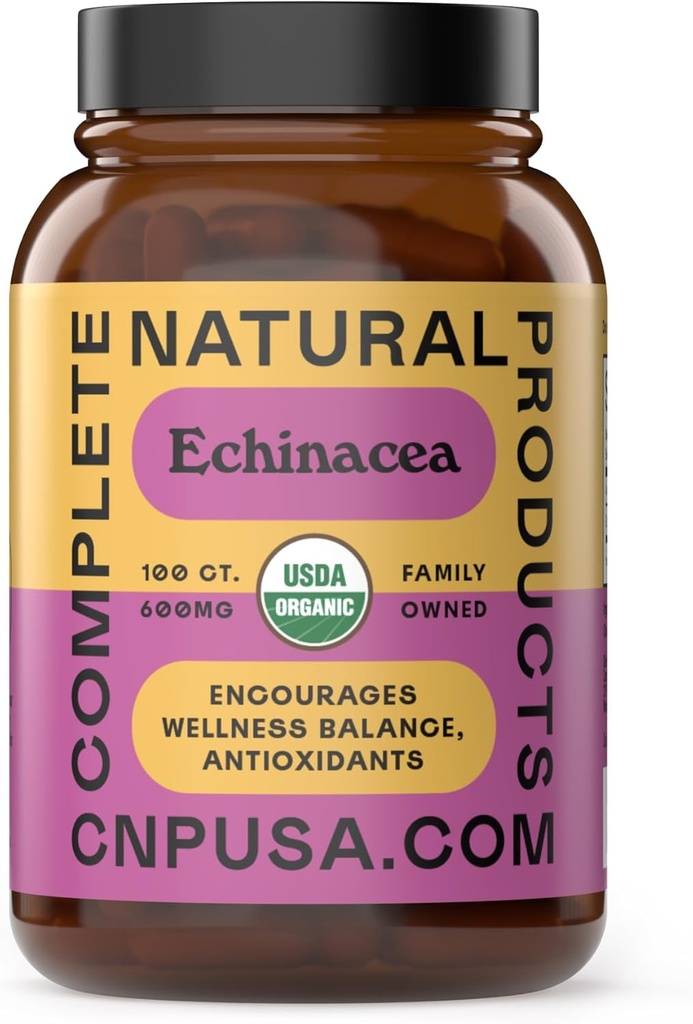Complete Natural Products Organic Echinacea Capsules 600mg, 100ct | Plant-Based, Immune System & Seasonal Health Support | Pure Herb, Non-GMO, Vegan Capsules