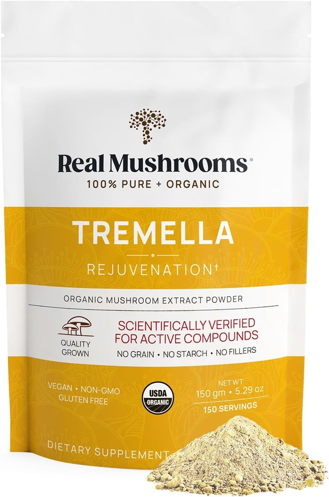 Real Mushrooms Tremella Mushroom Powder – Organic Tremella Extract from Fruiting Body – for Daily Wellness Routine – Vegan, Non-GMO, No Fillers – 150 Servings Mushroom Blend Supplements