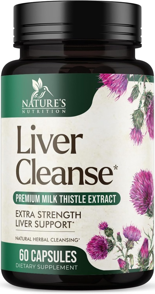 Liver Cleanse Detox & Repair Formula - 20-in-1 Advanced Liver Support Supplement with Silymarin Milk Thistle, Dandelion Root, Artichoke Extract, Turmeric, Choline, & Beetroot - 60 Veggie Capsules