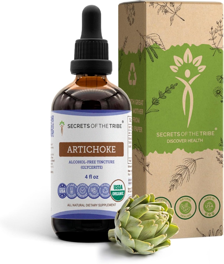 Secrets of the Tribe Artichoke USDA Organic | Alcohol-Free Extract, High-Potency Herbal Drops | Made from 100% Certified Organic Artichoke (Cynara scolymus) Dried Leaf 4 oz