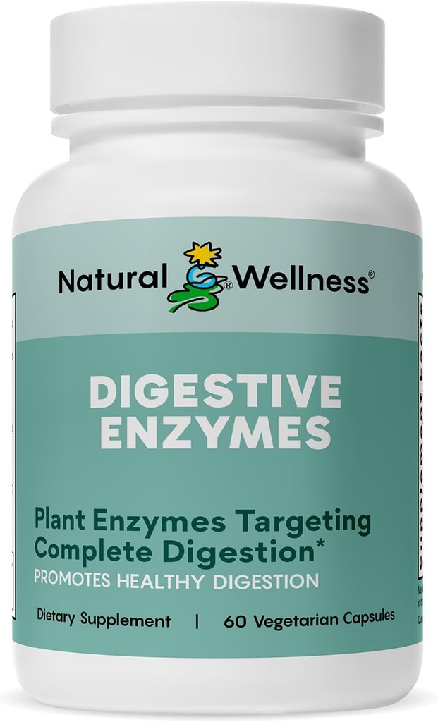 Natural Wellness Digestive Enzymes – Comprehensive Enzyme Blend for Healthy Digestion, Nutrient Absorption & Relief from Gas, Bloating & Indigestion – 60 Vegetarian Capsules