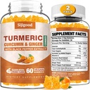 2 Pack Turmeric Curcumin Gummies with Ginger & Black Pepper Herbal Supplement, Immune Support, Healthy Skin, and Joint Health, for Women, Men & Kids - 120 Orange Flavored Gummies