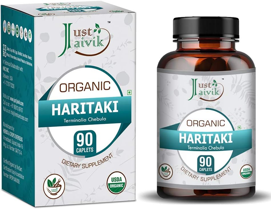 Just Jaivik Organic Haritaki (Terminalia Chebula) - 750mg (90 Tablets) | Dietary Supplements for Detoxification & Rejuvenation for Vata