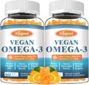 2 Pack Omega-3 Gummies Potent Algae Omega Source, Boost Brain, Eye & Immune Function, with DHA and EPA Vegan & Sugar Free, Orange Flavor, 120 Count