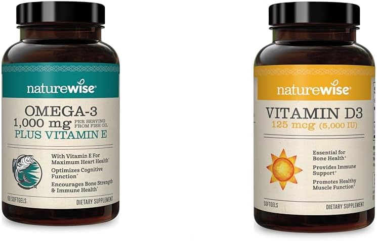 NatureWise High-Potency 1000mg Omega 3 with 600mg EPA, 400mg DHA, & Vitamin E & Vitamin D3 5000iu (125 mcg) Healthy Muscle Function, and Immune Support
