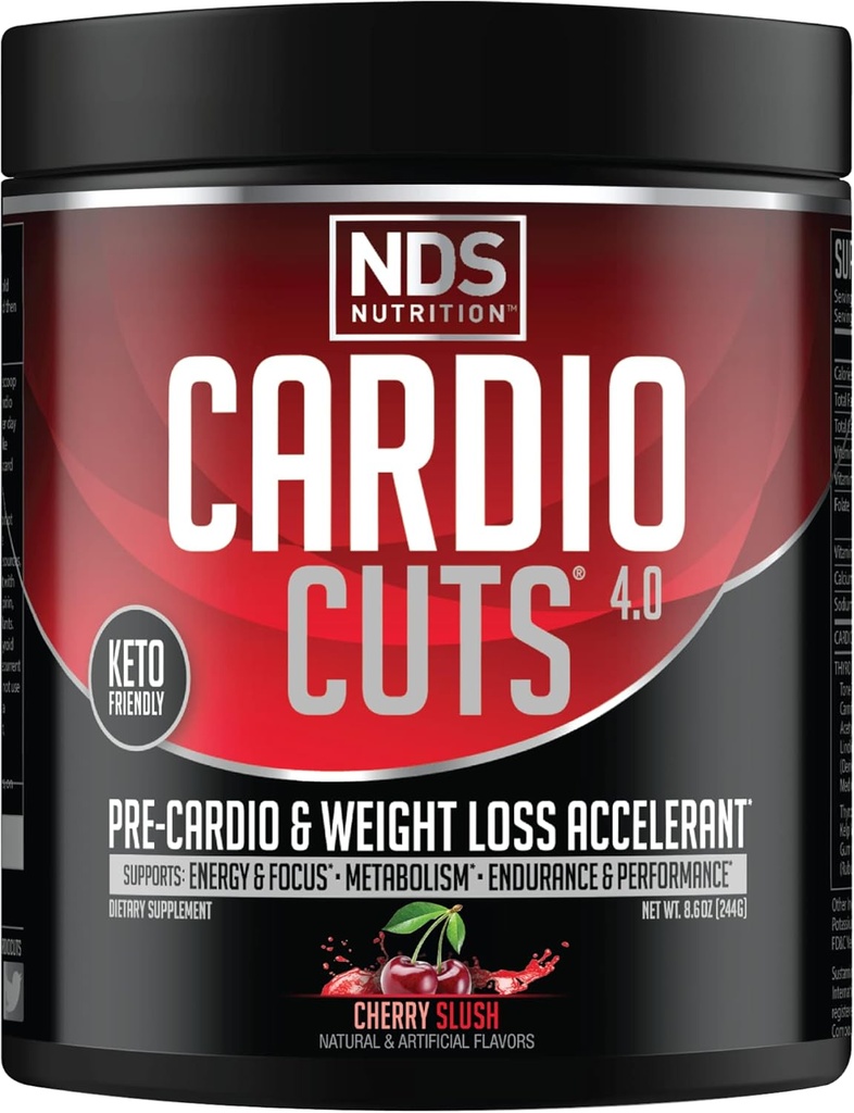 NDS Nutrition 4.0 Pre Workout Supplement - Advanced Weight Loss and Pre Cardio Formula with L-Carnitine, CLA, MCTs, L-Glutamine, and Safflower Oil - Cherry Slush (40 Servings)