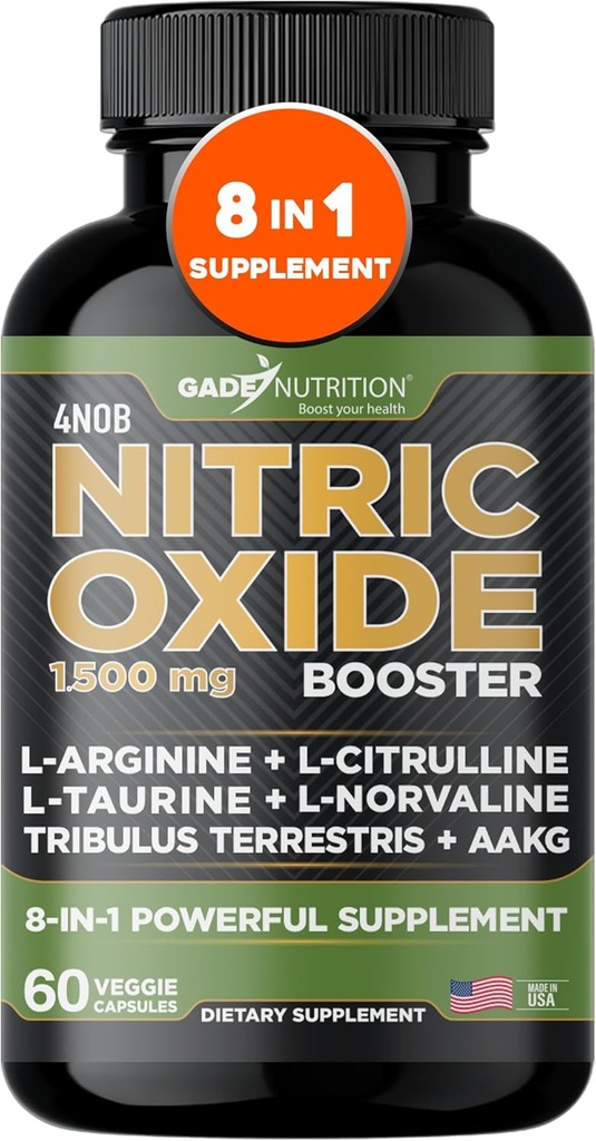 Gade Nutrition Nitric Oxide Supplement - L Arginine Capsules – Helps to Improve Energy, Endurance & Performance - Pre Workout - Muscle Builder - with All Essential Amino Acid and Maca Root