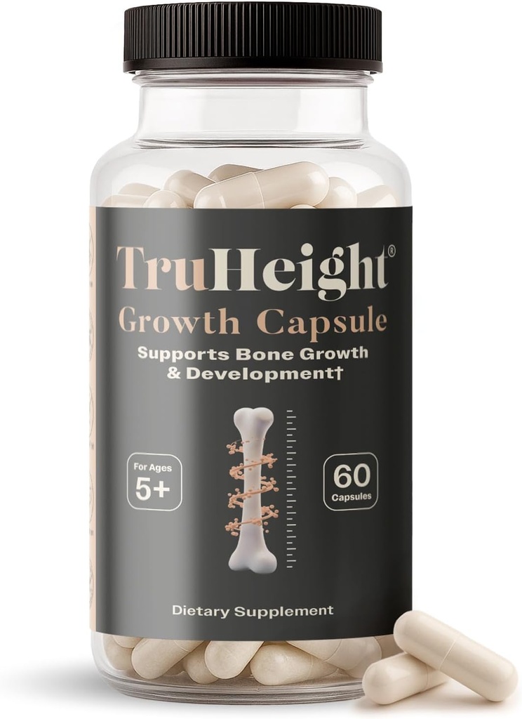 TruHeight Growth Capsules - Tall Nutrition for Natural Growth Supplement for Kids & Teens - Pediatric Vitamin D, K, Calcium & Ashwagandha - Bone Strength - Kids Vitamins D3 K2 Pills, Taller Ages 5+
