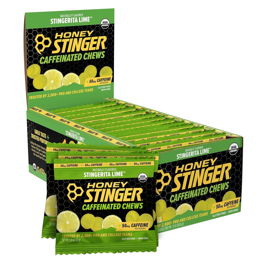 Honey Stinger Stingerita Lime Caffeinated Energy Chew, Gluten Free, with Caffeine, for Exercise, Running and Performance, Sports Nutrition for Home & Gym, Pre and Mid Workout, 12 Pack