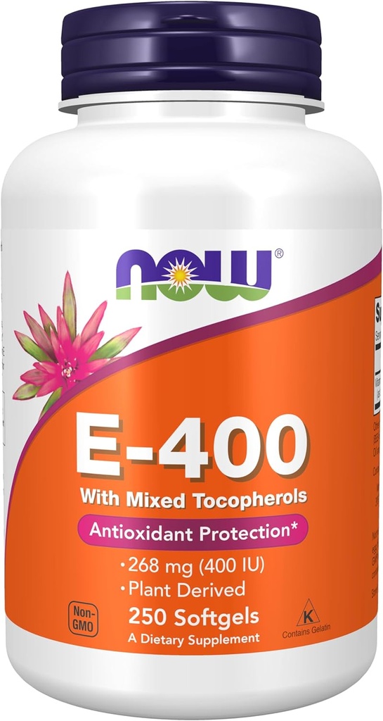 NOW Foods Supplements, Vitamin E-400 IU Mixed Tocopherols, Antioxidant Protection*, 250 Softgels