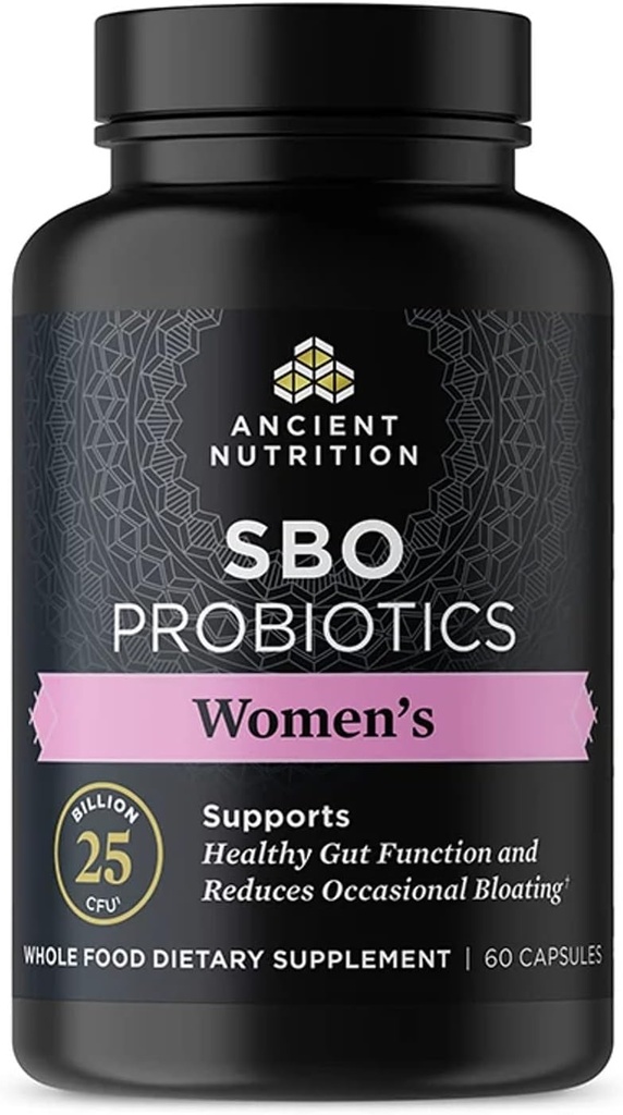 Ancient Nutrition Probiotics for Women, SBO Probiotics Women's 60ct, Digestive and Immune Support, Bloating Relief for Women, Gluten Free, Superfoods Blend, 25 Billion CFUs*