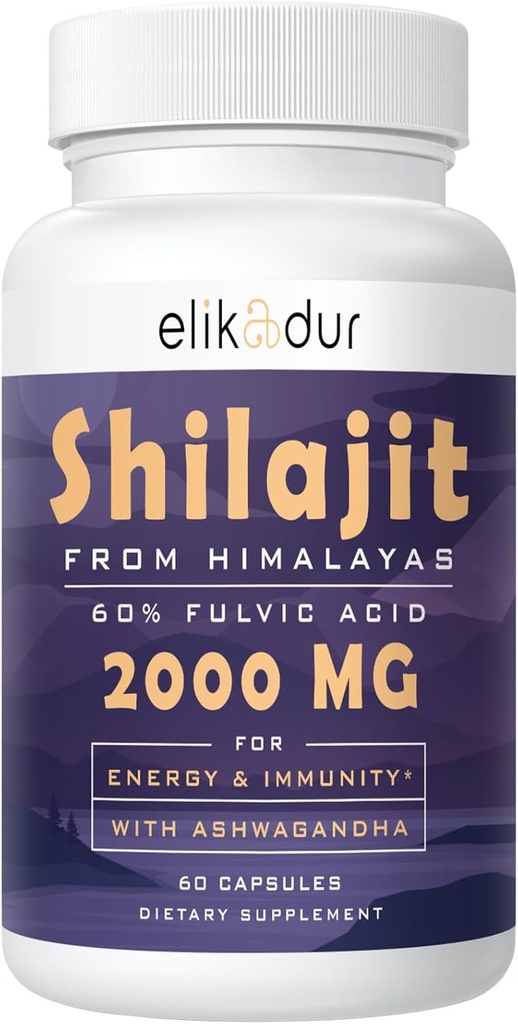 2000 MG Shilajit Supplement,Shilajit Resin Organic,Shilajit Capsules,100% Pure Shilajit with 85+ Trace Minerals & 60% Fulvic Acid,Boost Energy & Immunity,Vegetarian,Natural,60 Capsules