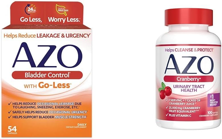 AZO Bladder Control with Go-Less Daily Supplement | Helps Reduce Occasional Urgency & Leakage | 54 Count Cranberry Urinary Tract Health | 100 Softgels