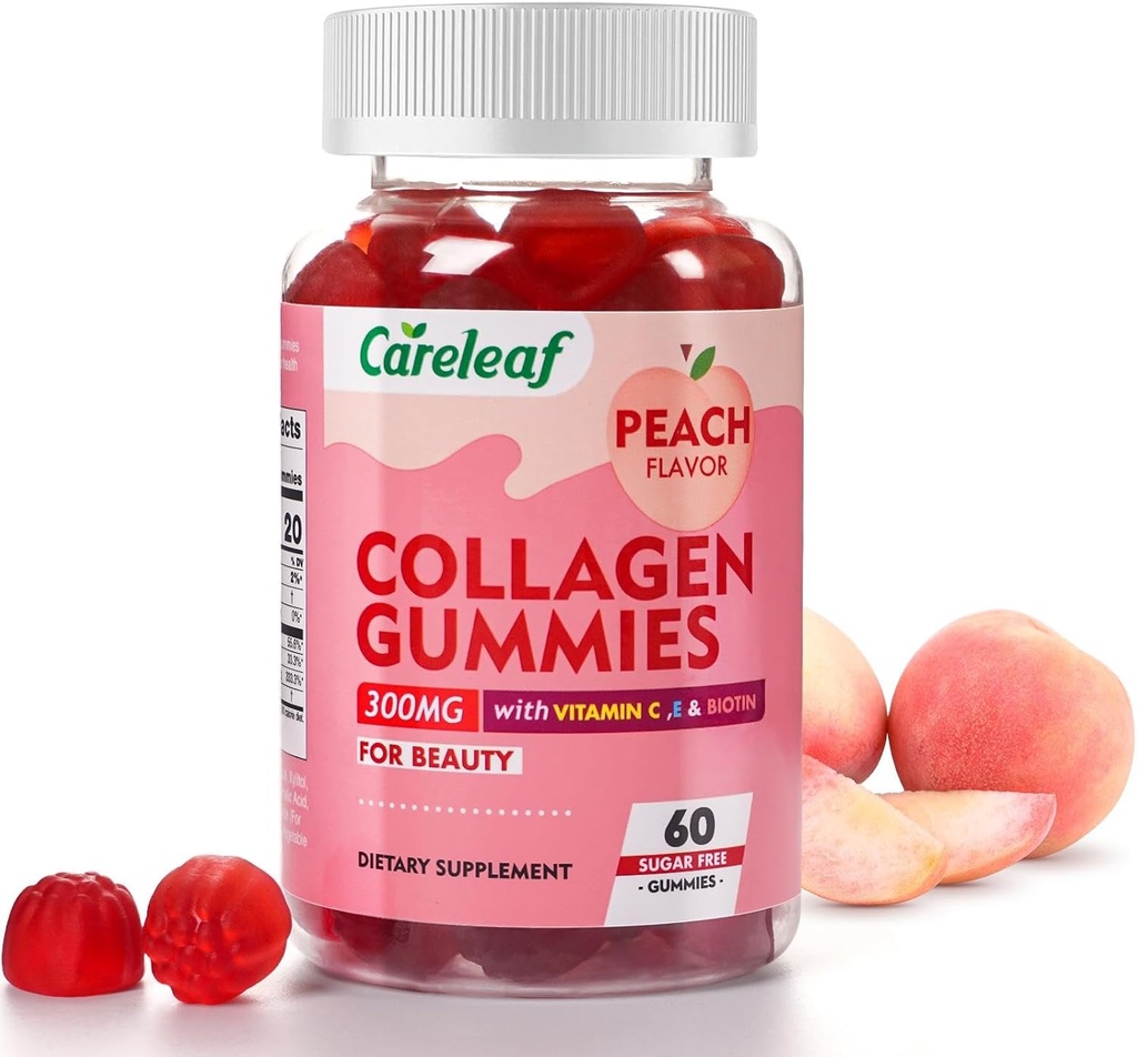 Sugar Free Collagen Gummies with Vitamin C Vitamin E Support Natural Collagen Production, Healthy Hair, Nails and Bones,Peach Flavor,60 Gummies for 30 Days Supply