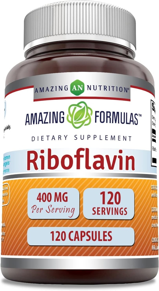 Amazing Formulas Riboflavin 400mg 120 Capsules Dietary Supplement | Non-GMO | Gluten Free | Made in USA