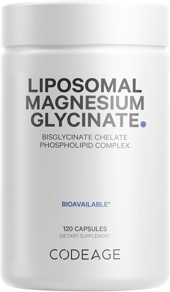Codeage Liposomal Magnesium Glycinate Supplement - Magnesium Bisglycinate Pills - BioPerine Black Pepper - Liposomal Delivery - Non-GMO, Gluten-Free Mineral - 120 Capsules