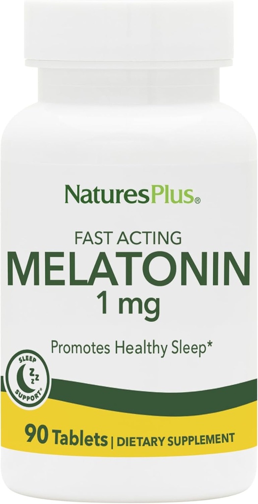 NaturesPlus Melatonin 1 mg - 90 Fast-Acting Tablets - Supports Healthy Immune System & Mental Sharpness - Vegan, Gluten Free - 90 Servings