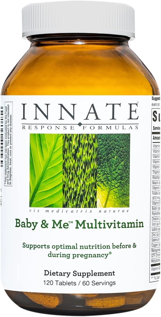 Innate Response Formulas Baby & Me Multivitamin - Prenatal and Postnatal Vitamin with Folate, Choline, and Vitamins B12 and D3 - Vegetarian, Non-GMO, and Gluten-Free - 60 Tablets (30 Servings)