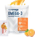 Coromega Omega 3 Fish Oil Supplement, 650mg of Omega-3s with 3X Better Absorption Than Softgels, Orange Flavor, 120 Single Serve Squeeze Packets