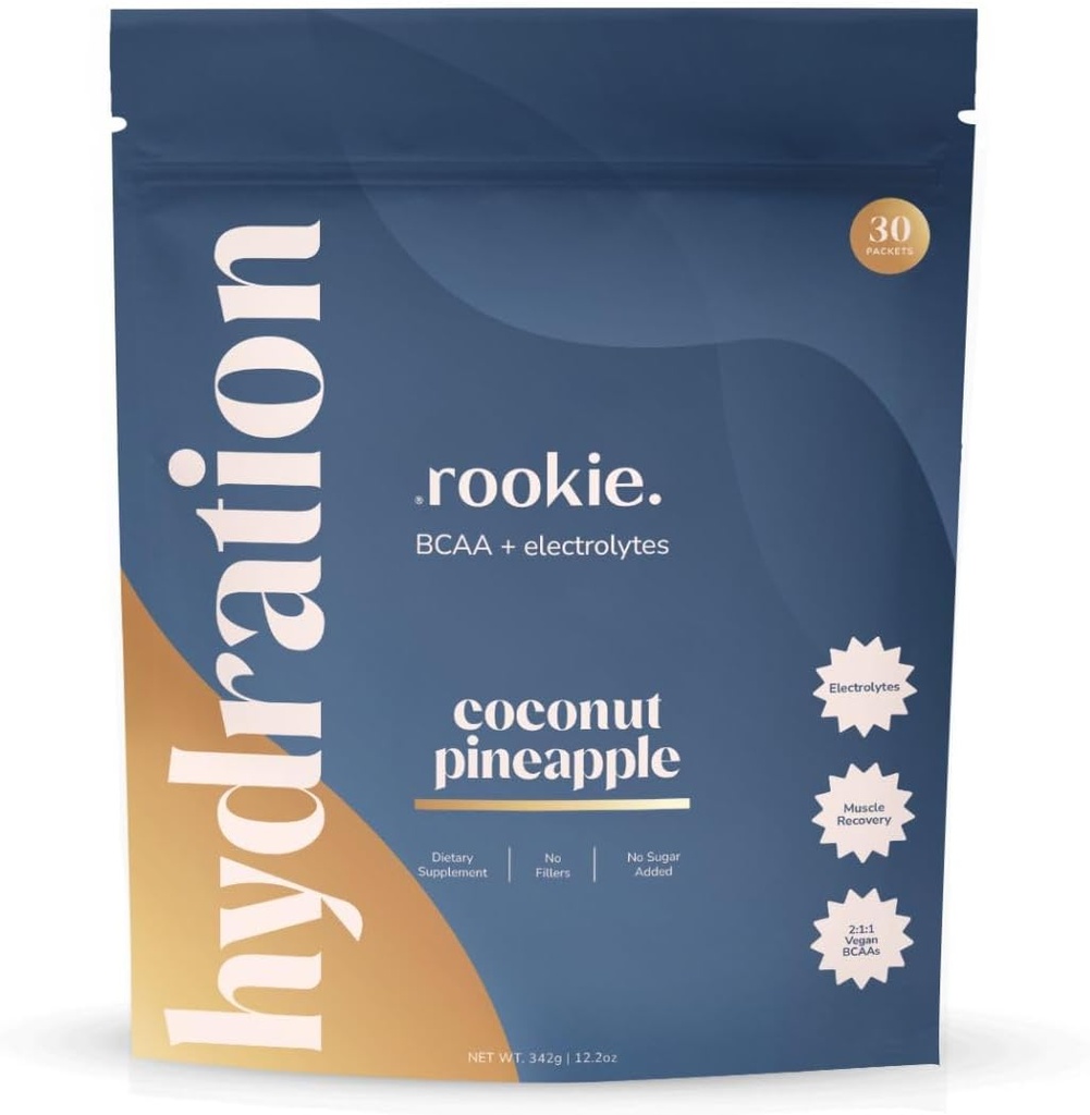 Rookie Wellness Recovery BCAA - Electrolyte and BCAA Powder with 5 g of Branched Chain Amino Acids for Muscle Recovery, Electrolytes for Hydration, & Only 10 Calories (30 Servings, Coconut Pineapple)
