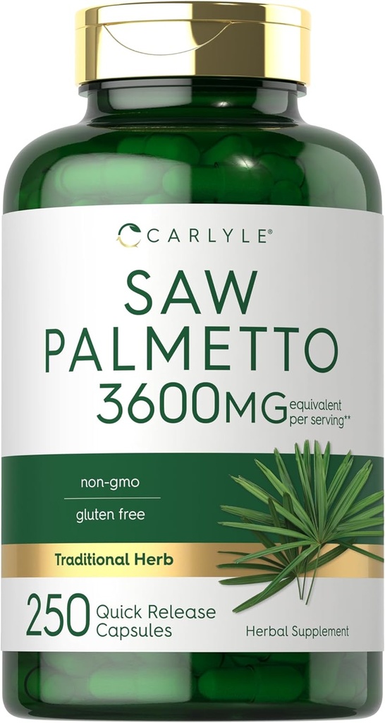 Carlyle Saw Palmetto for Men and Women | 3600 mg | 250 Capsules | Herb Extract Supplement | Serenoa Repens | Non-GMO and Gluten Free