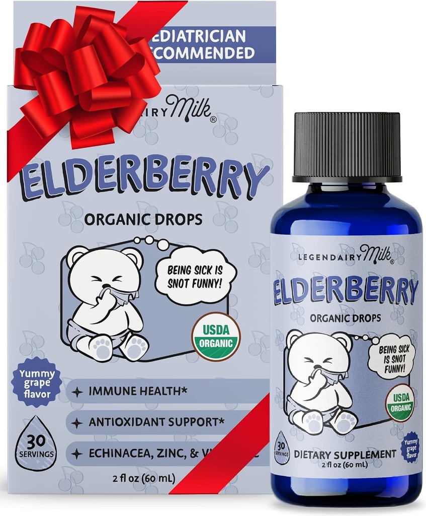 Legendairy Milk Organic Elderberry Drops - Baby Multivitamin with Echinacea, Vitamin C & Zinc for Immune Support - Ideal for Babies & Toddlers, Non-GMO - 30 Servings
